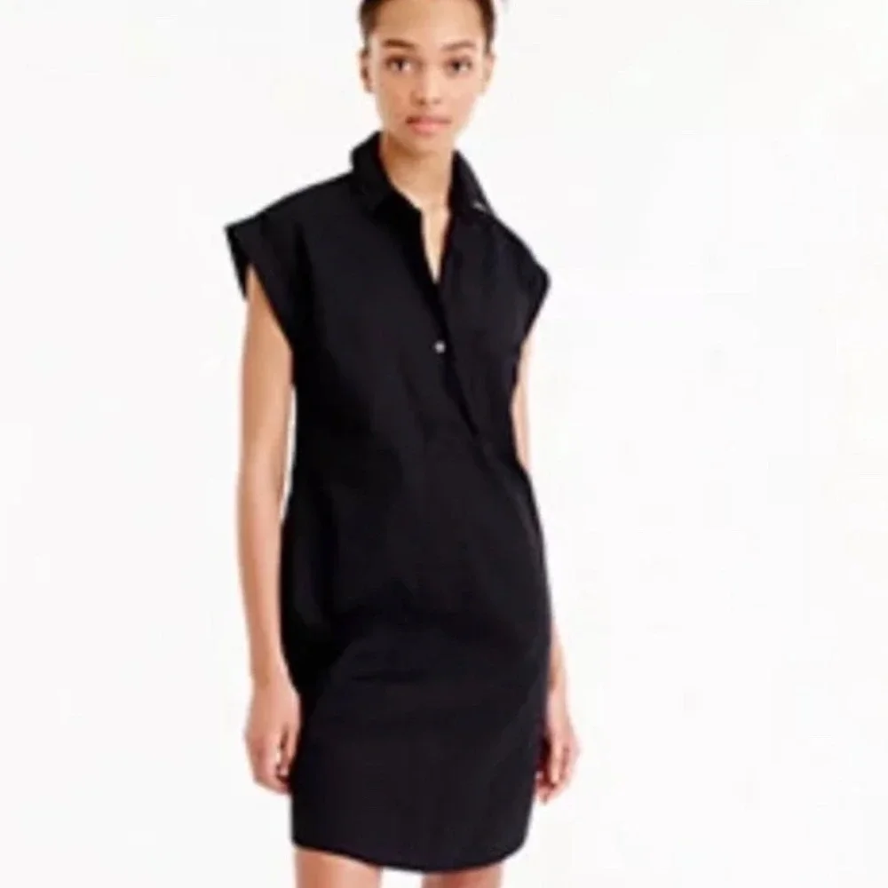J. Crew Short Sleeve Poplin Shirtdress Black Cotton C4230 XXS